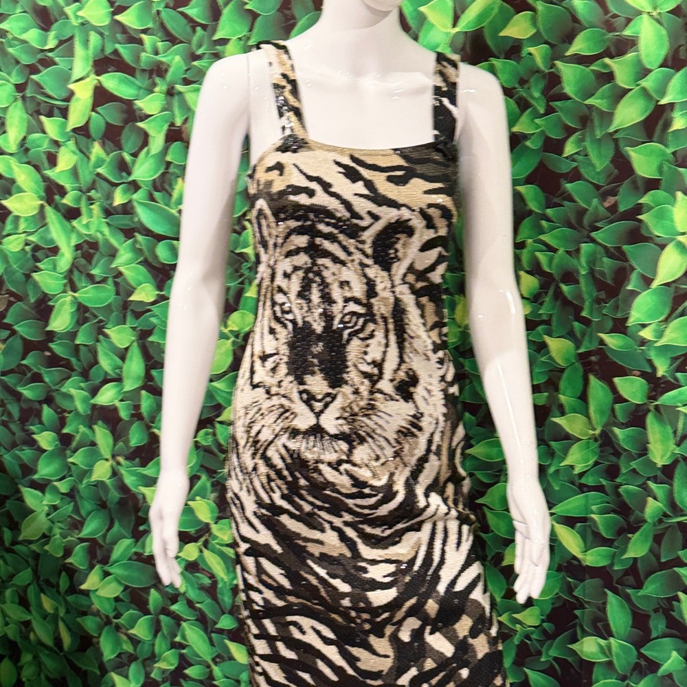 St. John Evening by Marie Gray Sequin Tiger Dress - Size 2